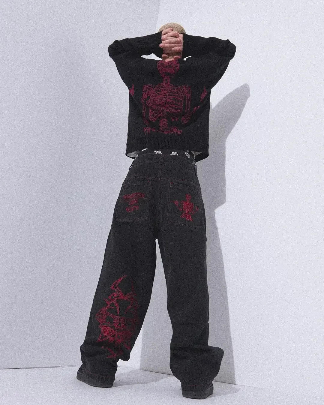 Description Picture 2 of itemY2K Jeans Mens Hip Hop Retro Skull Embroidery Washed Baggy Denim Pants Women Straight Casual Loose Wide Leg Trouser Streetwear