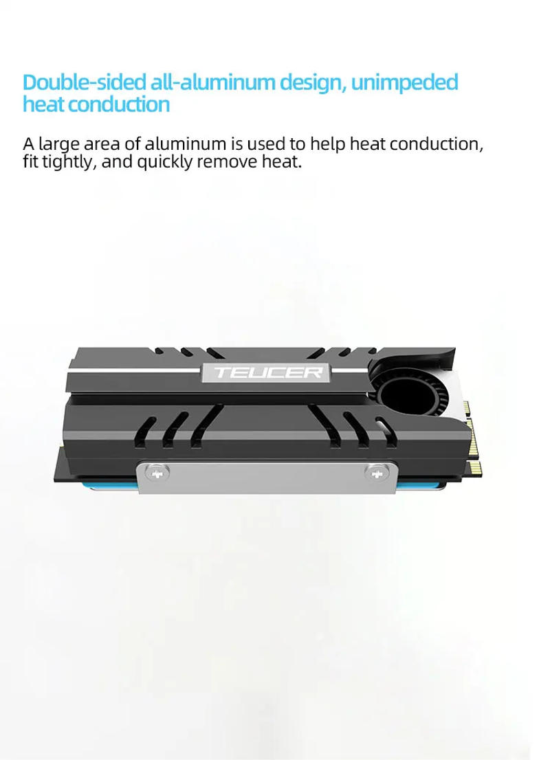 Description Picture 5 of itemTEUCER M.2 SSD NVMe Heat Sink 2280 Solid State Disk Air Circulation Cooler Heatsink with Active Cooling Fan and Thermal Pad