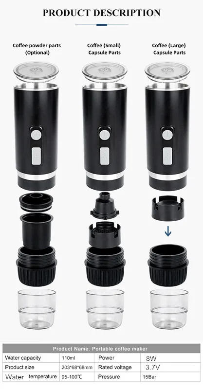 Description Picture 6 of itemPortable Full-Automatic Espresso Coffee Machine Mini For Large And Small Capsules