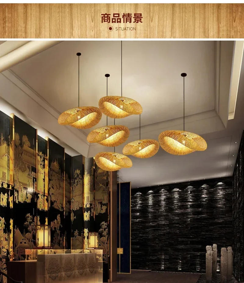 Description Picture 5 of itemBamboo Hand Weaving Pendant Lights 38cm Hanging LED Ceiling Lamp Chandelier Fixture Rattan Hand Craft Woven Home Bedroom Decor