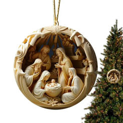 1/5pcs 2D Jesus Nativity Scene Ornament Christmas Christian Tree Ornaments The Birth Of Jesus Decorations Religious Decor Gifts