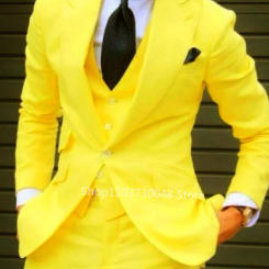 3 Pcs Fashion Men Leisure Boutique Business Suits Solid Color Wedding Suit Formal Groom Tuxedos Set Dress Blazer Vest Trousers