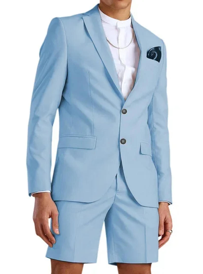 Description Picture 6 of itemSummer Blue Jacket Short Pants Fashion Men Suits Casual Slim Fit Blazers Hombre High Quality Custom 2 Piece Set Costume Homme