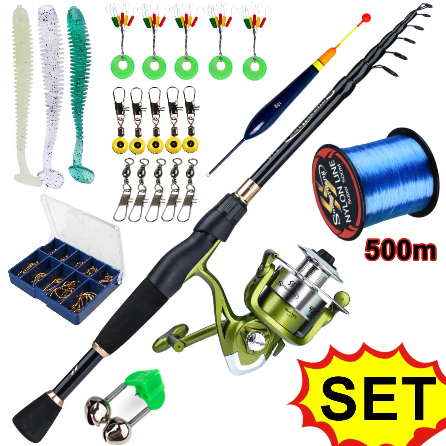 Description Picture 3 of itemSougayilang Telescopic Fishing Combo 1.8-2.4m Carbon Fiber Rod and 5.2:1 6BB Spinning Reel with 500m Fishing Line Accessories