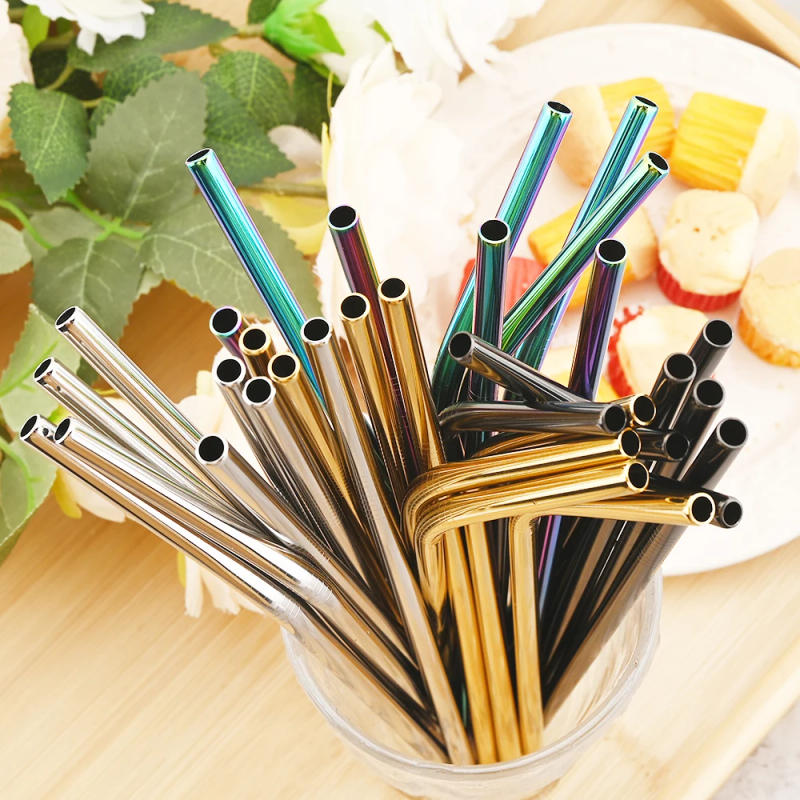 Description Picture 5 of itemGold Reusable Straw 304 Stainless Steel Sharp Straw Metal Drinking Straws with Cleaner Brush for Bubble Tea Smoothie Milkshake