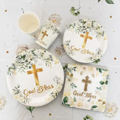 Disney Baby Holy Communion Baptism Flower Cross Party Decoration Disposable Tableware Set