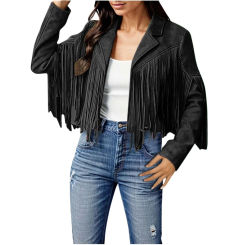 Elegant Cropped Jacket Women's Sexy Solid Color Tassels Scrub Leather Jackets Windproof Bomber Leather Jacket Motorcycle Coats