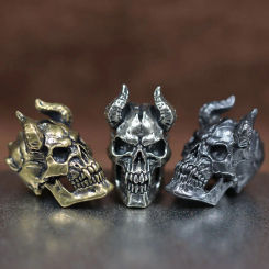 Horned Skull Head Brass Knife Bead Punk EDC Outdoor DIY Paracord Woven Lanyard Pendant Retro Umbrella Rope Bracelets Accessories