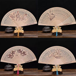 Personalized Carved Folding Fan Wooden Hand Folding Fan Portable Elegant Engraved Hand Held Fan Wedding Party Gift Decor