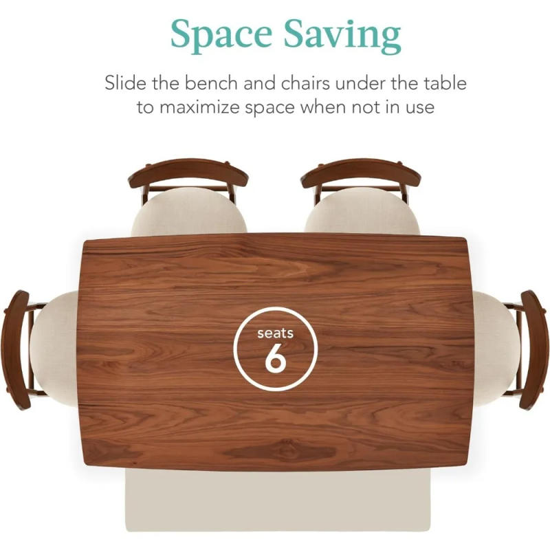 Description Picture 4 of item6-Piece Dining Room Set, Mid-Century Modern Wooden Table & Upholstered Chair Set for Home,Dining Room ,4 Chairs, Bench Seat.