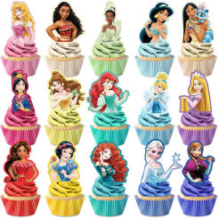 30Pcs Disney Princess Cake Toppers Girls Princesses Birthday Party Supplies Cartoon Princess Cupcake Topper Decor Baby Shower