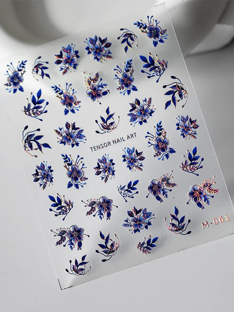 Description Picture 6 of item1pcs 5D Embossed Flower Nail Art Stickers Glitter Laser Blue Petal Self Adhesive Nail Slider Decals Decorations Accessories DIY