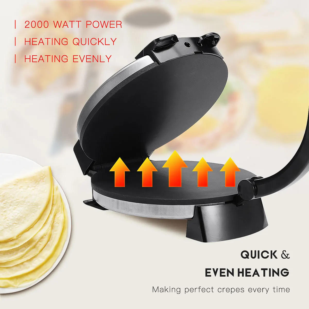 Description Picture 4 of itemCrepe Maker - Cooks Roti, Tortillas & Pancakes - Nonstick Cooktop - 10-inch Cook Area, Temperature Control & Cool Touch Handle