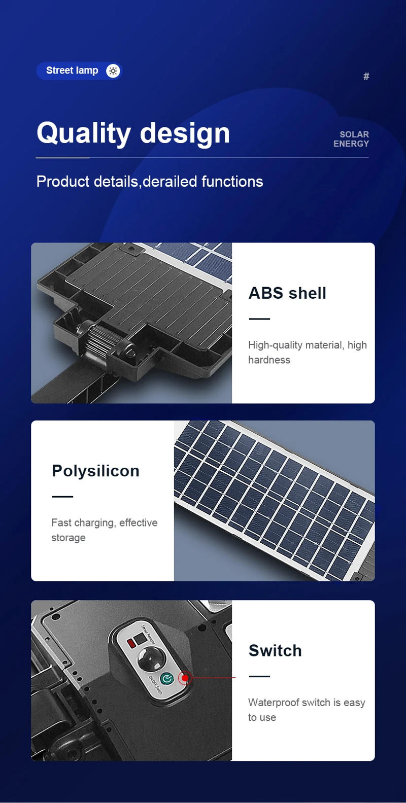 Description Picture 6 of itemSuper Bright 804 LED Solar Lights Outdoor Street Lamp Sunlight 3 modes IPX68 Waterproof Garden Lighting With Smart Motion Sensor