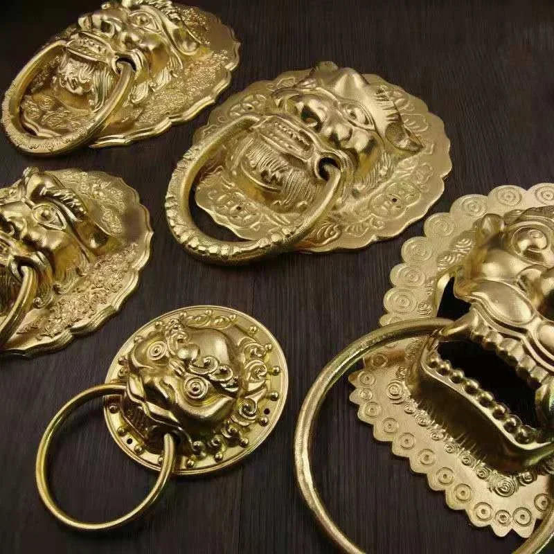 Description Picture 5 of itemNew 22cm/26cm Large Beast Head Door Pull Rings Full Pure Copper Lion Head  Tiger Head Door Knocker