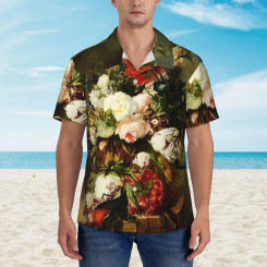 Floral Oil Painting Hawaiian Shirt Male Vacation Vintage Flower Casual Shirts Short Sleeve Street Style Design Oversized Blouses