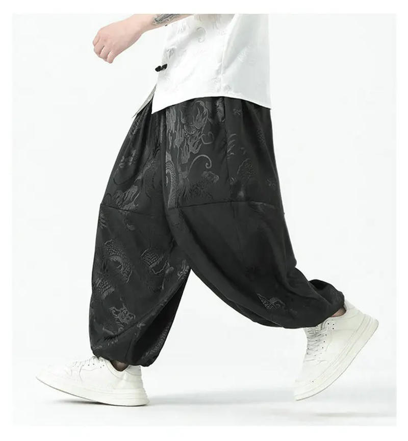 Description Picture 3 of itemStreetwear Jogger Pants Men Wide-leg Trousers Elastic Waist Pants Oversized Vintage Casual Harem Pants Male Summer Loose 5XL