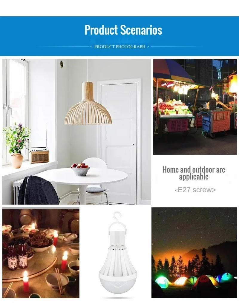 Description Picture 4 of itemLed E27 Emergency Light LED Bulb E27 Led Lamp 5/7/9/15W Rechargeable Battery Lighting Lamp for Outdoor Lighting Flashligh