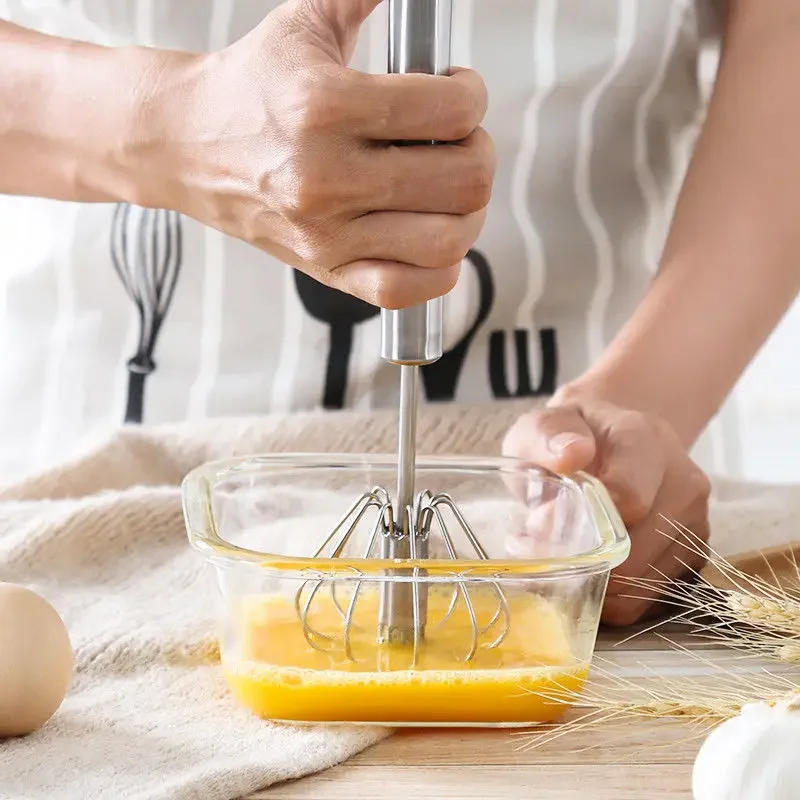 Description Picture 2 of itemStainless Steel Whisk Hand Pressure Egg Beater Manual Semi-automatic Rotating Egg Tools Stiring Cream Mixer Kitchen Baking Tools