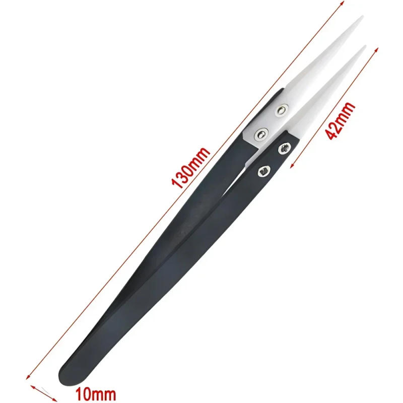 Description Picture 3 of itemAnti-Static Ceramic Tweezers Stainless Steel Industrial Ceramic Tweezers Insulated Straight/Curved Tip Black-Whit Tweezers