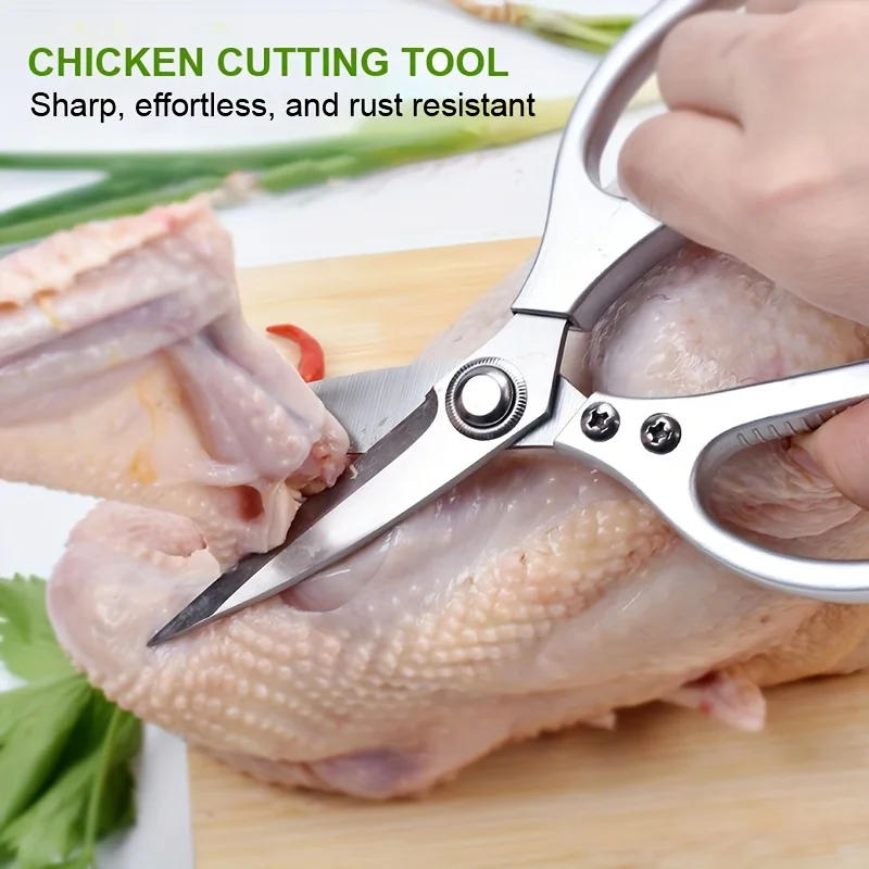 Description Picture 5 of item1pc Multi-Purpose Stainless Steel Kitchen Shears - Heavy-Duty Poultry Scissors with Comfortable Aluminum Alloy Grip for Food Pre