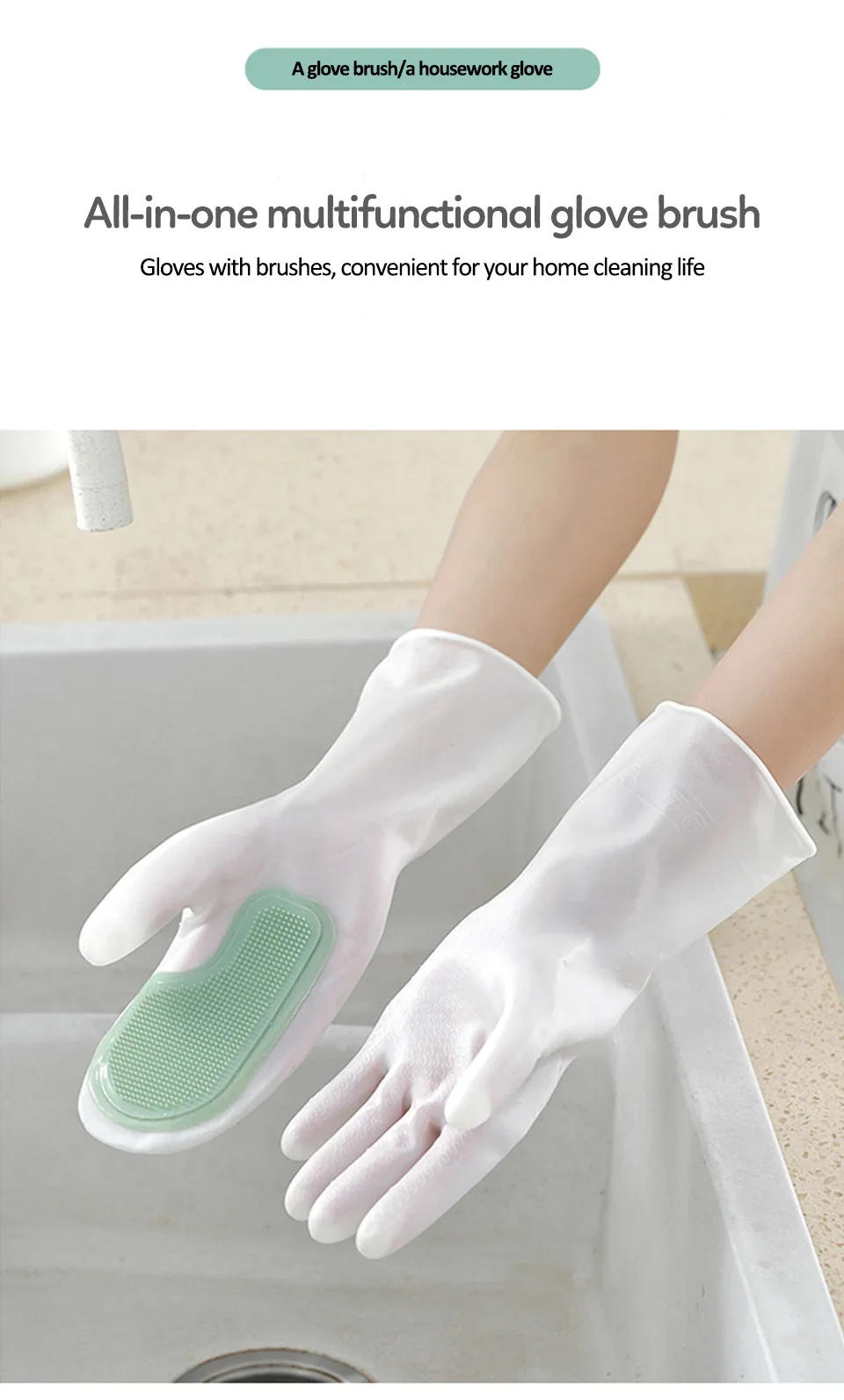 Description Picture 5 of item1pair Dishwashing Cleaning Gloves Magic Silicone Rubber Dish Washing Glove for Household Scrubber Kitchen Cleaning Scrub Gloves