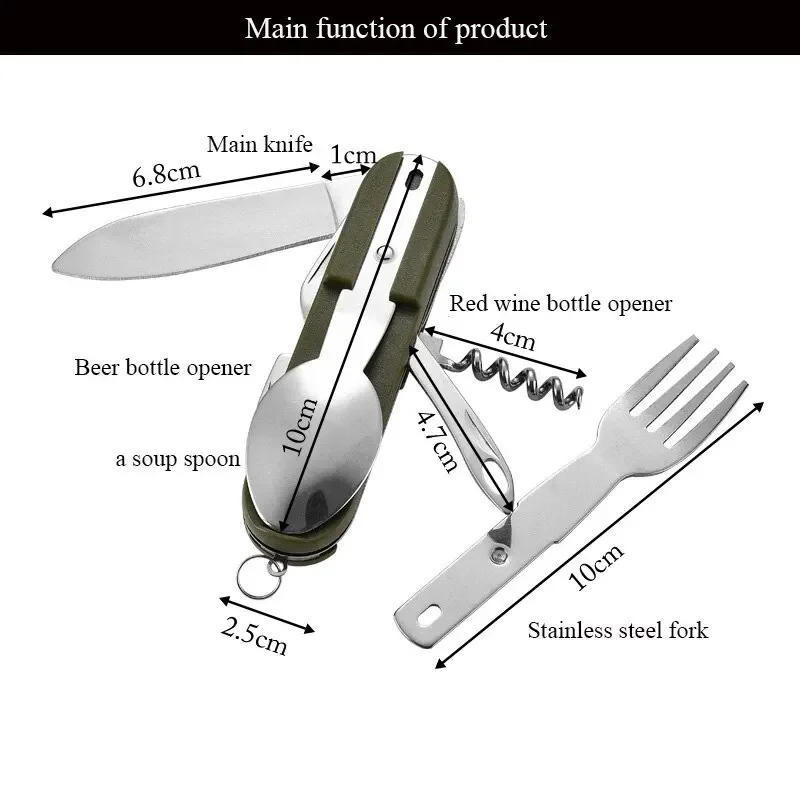 Description Picture 4 of itemCool Camping Equipment Multifunctional Outdoor Tableware Stainless Steel Folding Fork Spoon Knife Set Picnic Camping Tableware