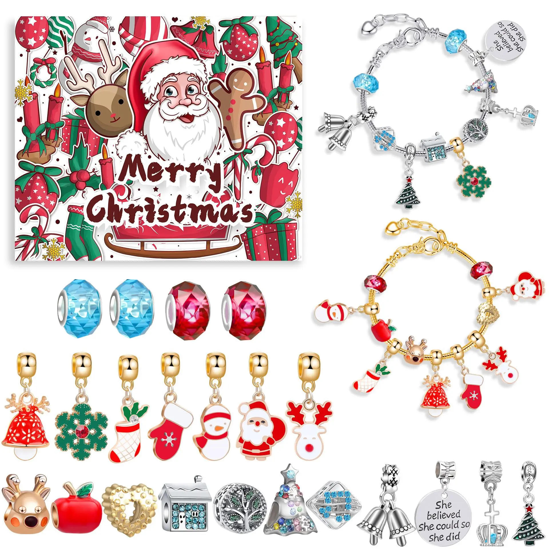 Description Picture 2 of itemChristmas Advent Calendar Bracelets 2024 24 Days Xmas Countdown Calendar DIY Jewelry Making Kit Gift 22 sets of Charm Beads
