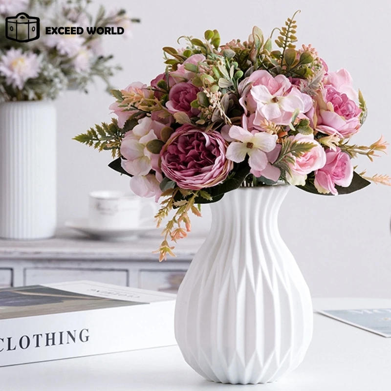 Description Picture 4 of itemModern Flower Vase White Plastic Vase Flower Pot Basket Nordic Home Living Room Decoration Ornament Wedding Flower Arrangement