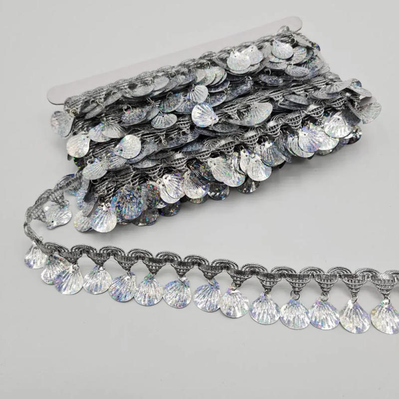 Description Picture 4 of item9yard Braided Gold Silver Lace Fringe Sequins Paillette Tassel Ribbon Stage Performance Suits Wedding Dress Sewing Fabric Decors