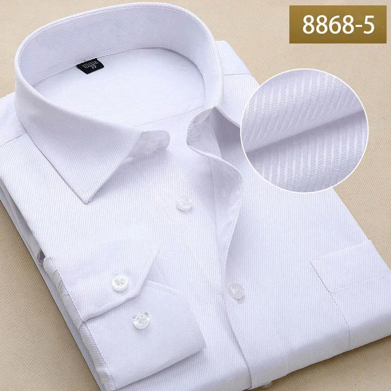 Description Picture 6 of itemPlus Size Men Dress Shirts Long Sleeve Slim Fit Solid Striped Business Formal White Man Shirt Male Social Big Size Clothing