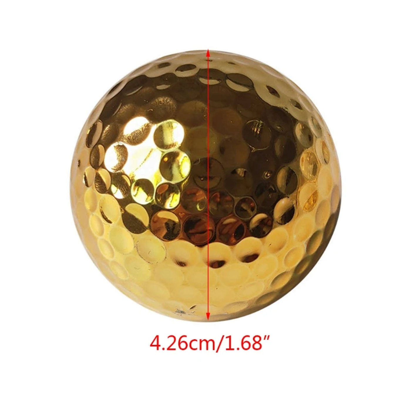 Description Picture 6 of item4.26cm 1.68In Plated Gold Golf Balls For Golfer Indoor Outdoor Swing Putter Training Practice Balls For Sporting Events