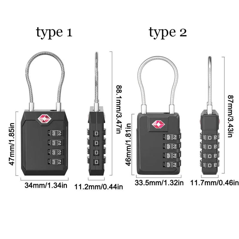 Description Picture 2 of itemPortable TSA Customs Wire Rope Padlock Travel Suitcase Luggage Anti-theft Coded Lock 4 Dial Digit Combination Lock Security Tool