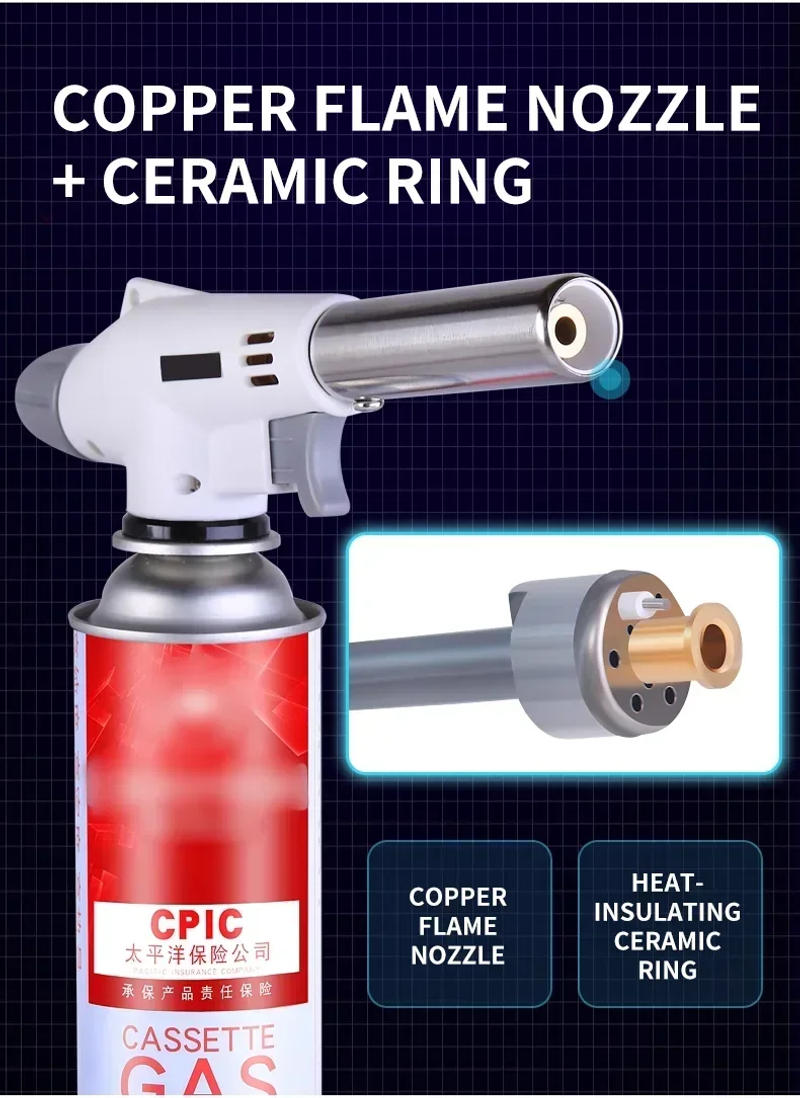 Description Picture 6 of itemTorch Cooking AutoIgnition Butane Gas Welding-Burner Welding Gas Burner Flame Gas Torch Flame Gun Blow for BBQ Camping Cooking