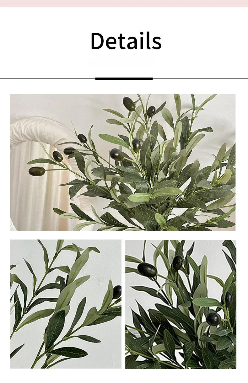 Description Picture 6 of item4 fork Artificial Olive Leaf Home Decoration Olive Branch Artificial Green Plant Flower Arrangement Photography Prop