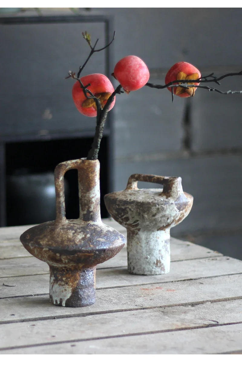 Description Picture 4 of itemCeramic Vase Rough Pottery Vase Flower Arrangement Vintage Handmade Wabi-Sabi Style Dried Flowers Zen Arrangement