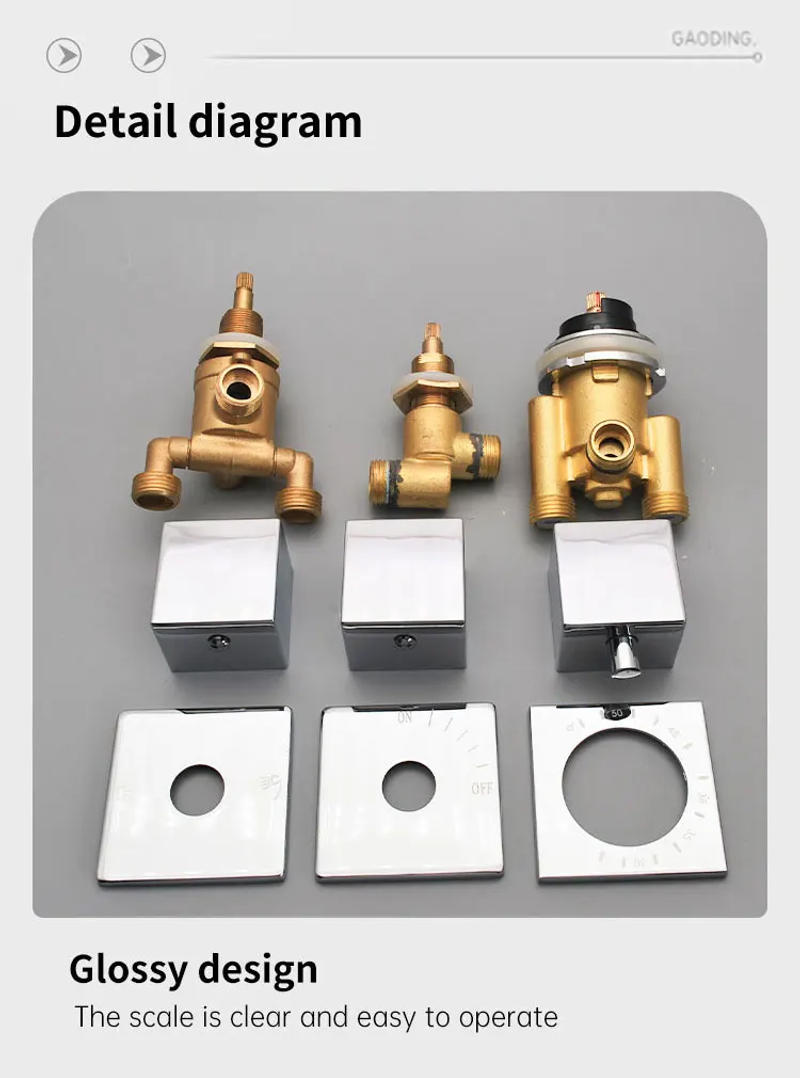 Description Picture 4 of itemSquare Thermostatic Bathtub Faucet Solid Brass Tub Faucet Mixer Waterfall Shower 2 Way Diverter Split 3 Piece Triple Handle