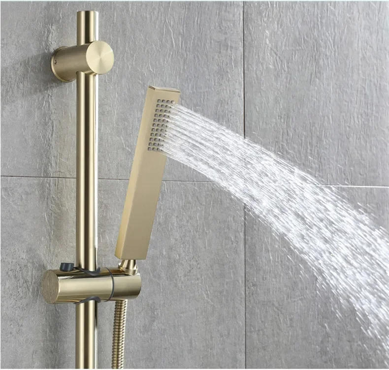 Description Picture 5 of itemShower Faucet Set Bathroom Wall Mounted Gray Brush Gold Single Lever Solid Brass Material Bathtub Set