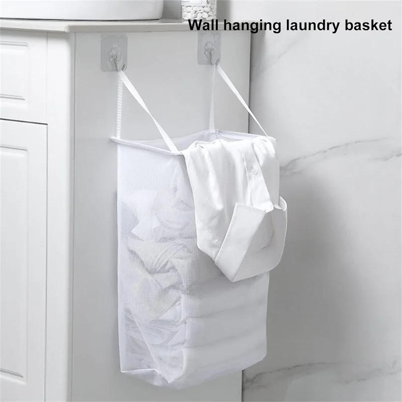 Description Picture 4 of itemHanging Net Bag With Sticker Wall-Mounted Laundry Basket Dirty Clothes Storage Basket Bathroom Organzier Mesh Bag Laundry Hamper