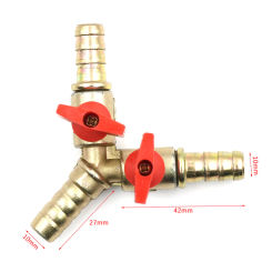 10mm 3/8 Hose Barb Y Shaped Three Way Brass Shut Off Ball Valve Pipe Fitting Connector Adapter For Fuel Gas Water Oil Air