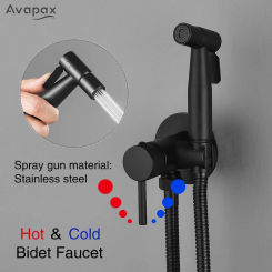 Avapax Black Bidet Faucets Hot Cold Water Portable Bidet faucet Hygienic Shower Handheld Bidet Sprayer Set Toilet bidet