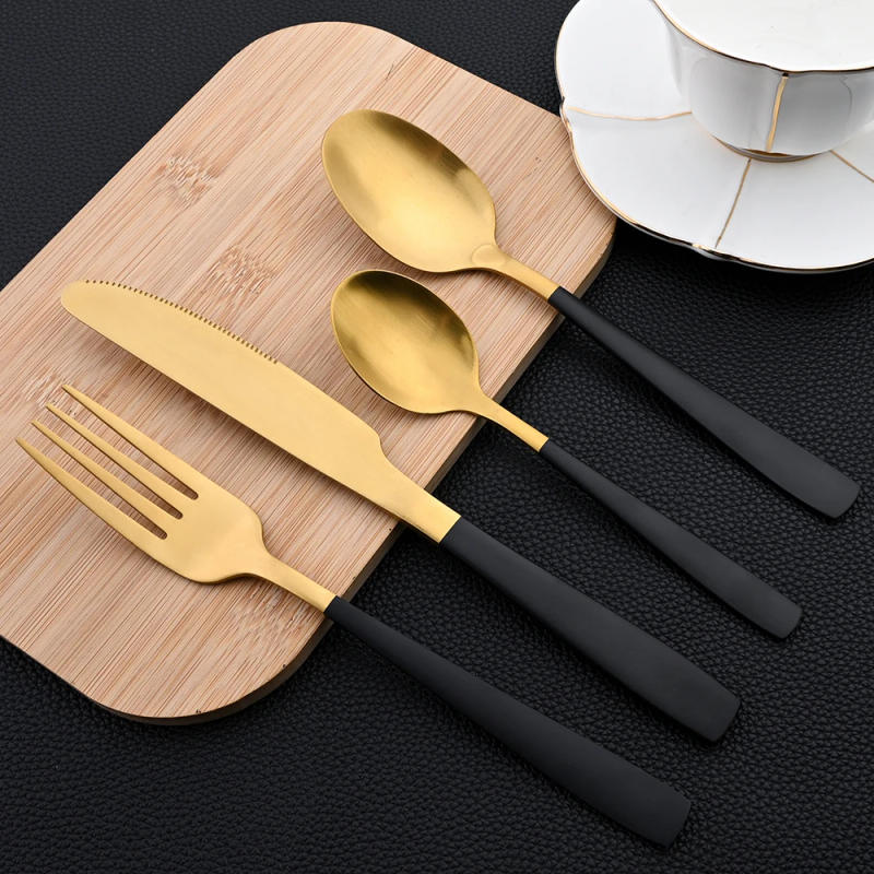 Description Picture 4 of item24Pcs Dinnerware Sets Black Stainless Steel Tableware Set WesternKnife Forks Tea Spoons Cutlery Fork Flatware Matte Kitchen
