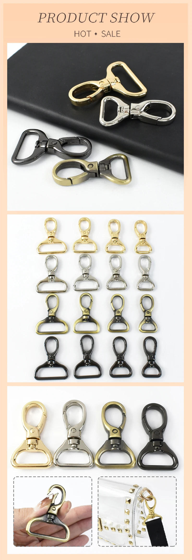 Description Picture 6 of item5Pcs 16-32mm Lobster Clasp Carabiner for Bag Dag Collar Clamp Hook Webbing Strap Swivel Trigger Metal Clip Buckle Craft Hardware