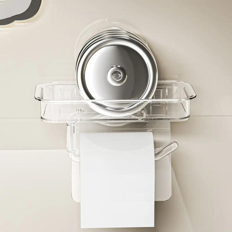 Description Picture 4 of itemWall Mounted Suction Cup Tissue Holder Punch-free Stable Bathroom Storage Rack PET+ABS Waterproof Toilet Paper Holder Home