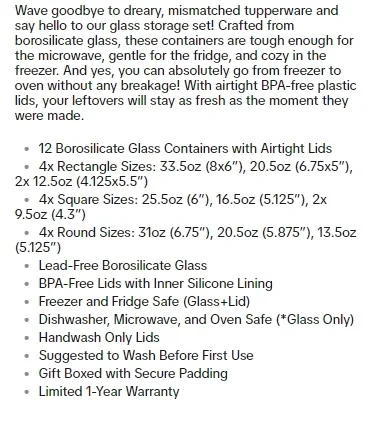 Description Picture 2 of itemJoyJolt JoyFul 24pc Pantry Kitchen Storage Containers, Glass Meal Prep Container for Lunch, Glass Storage Containers with Lids