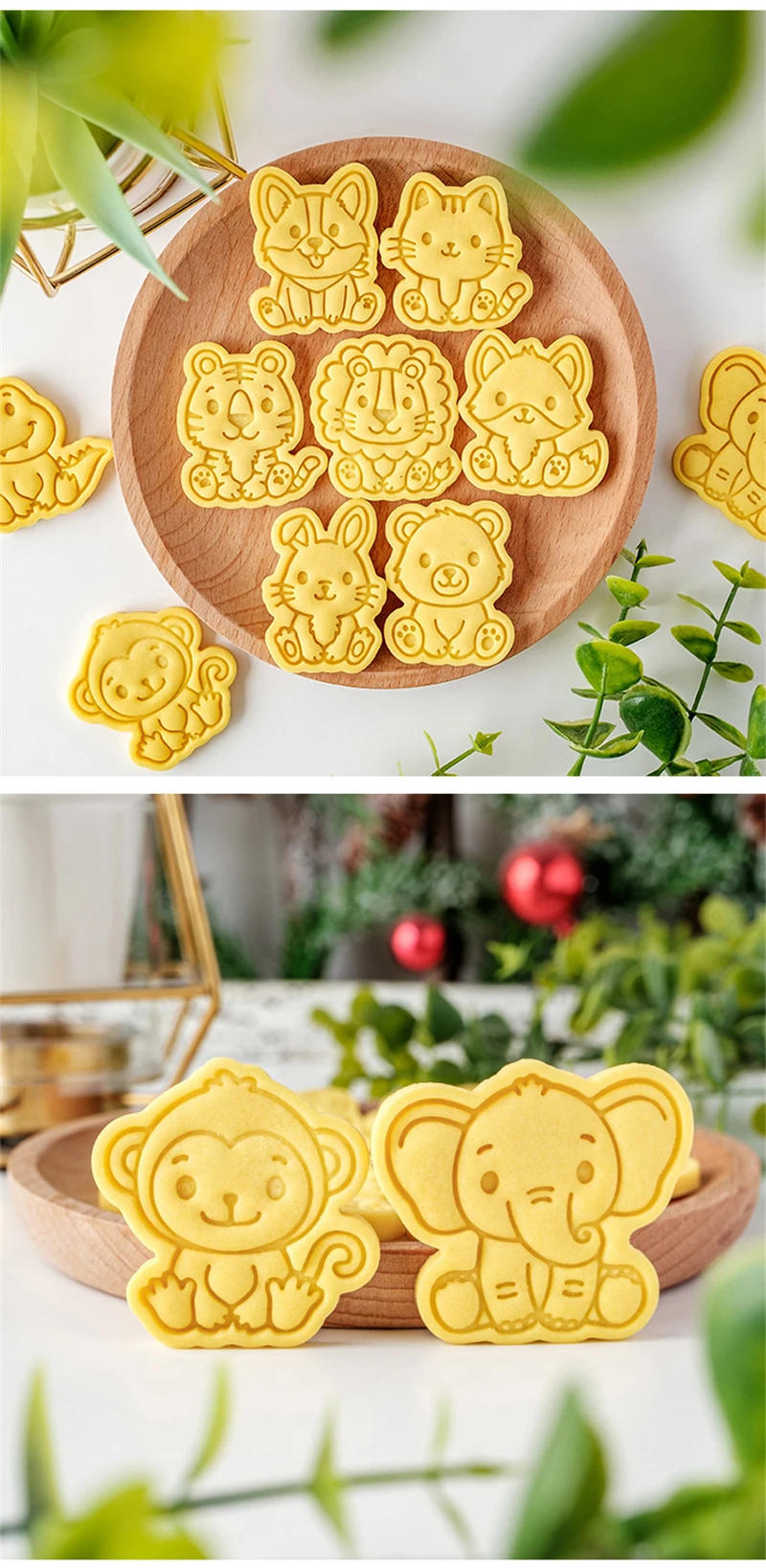 Description Picture 4 of itemCartoon Animals Cookie Cutter Jungle Animal Cute Tiger Lion Cat Dog Bear Elephant Biscuit Stamp Embossing Tools Cake Decoration