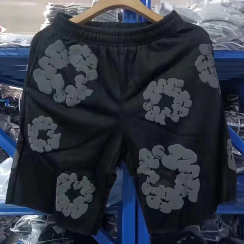 Description Picture 3 of itemMen Women Foam Print OFFSET TEARS Kapok Sweatpants Summer Cotton Loose Casual Offset Tears Pants American Style Shorts