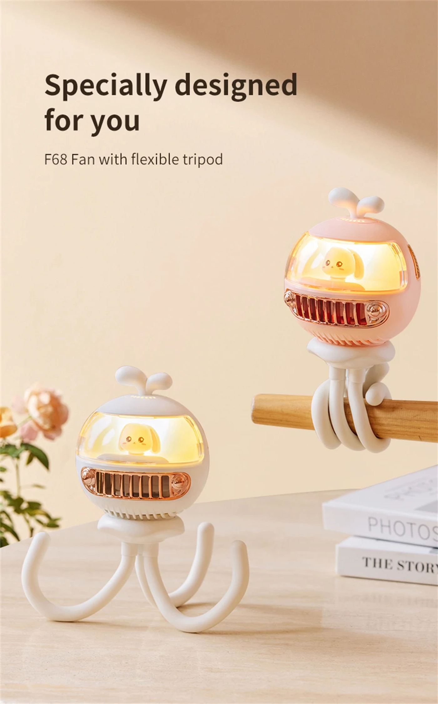 Description Picture 2 of itemPortable Baby Stroller Fan Octopus USB Rechargeable 3600mAh Shake Head Handheld Standable Electric Kids Pram Coolling Fan Summer