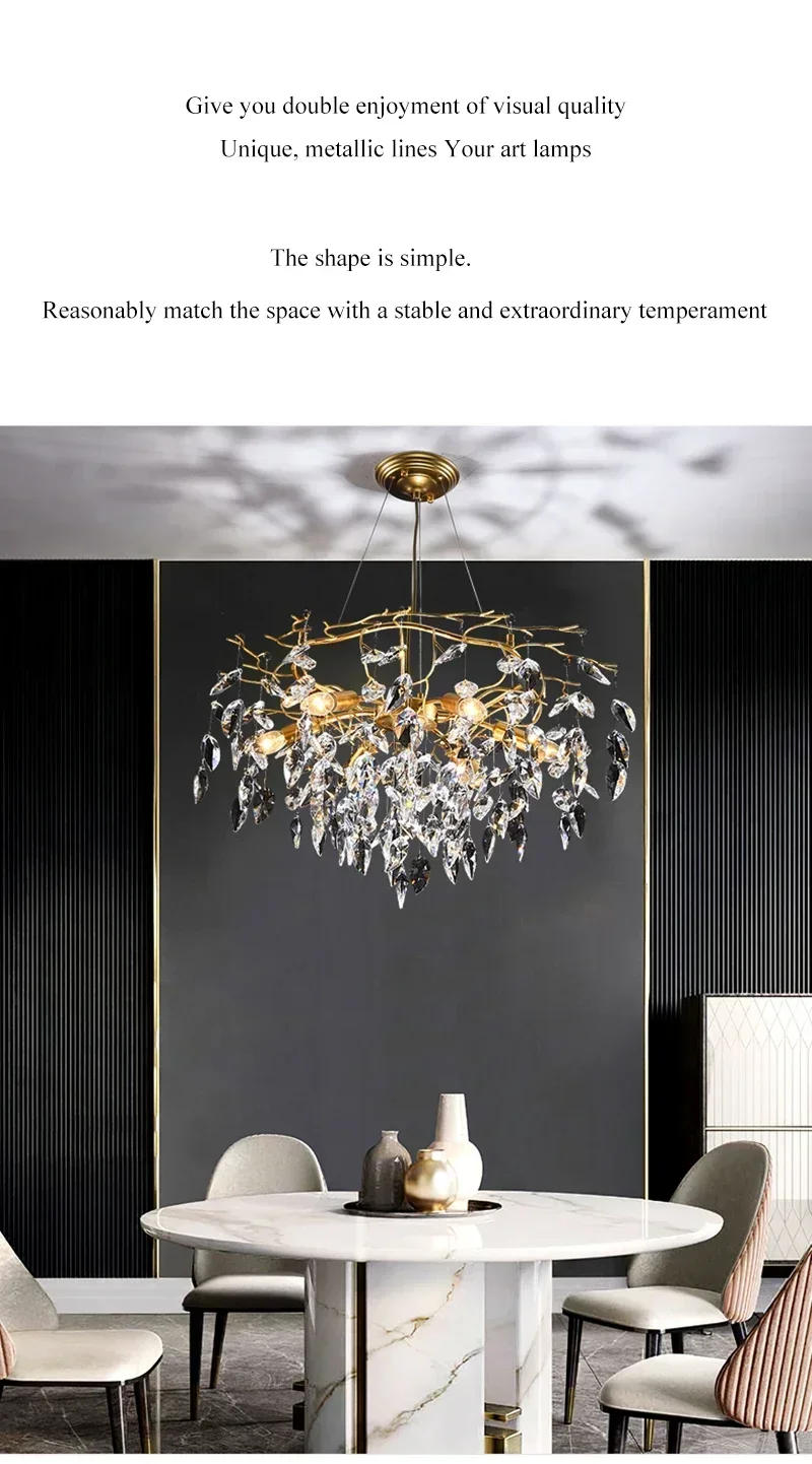 Description Picture 5 of itemTree Branch Round Large Crystal Ceiling Pendant Lamps Modern Gold Bedroom Decorative Pendant Light Luxury Villa Chandelier