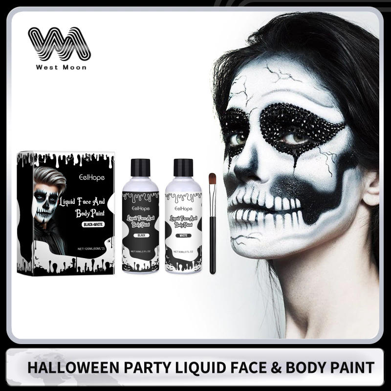 Description Picture 6 of itemHalloween Party Liquid Face and Body Paint Black White High Coverage Long Lasting Color Vampire Makeup DIY for Paint Party 120ml